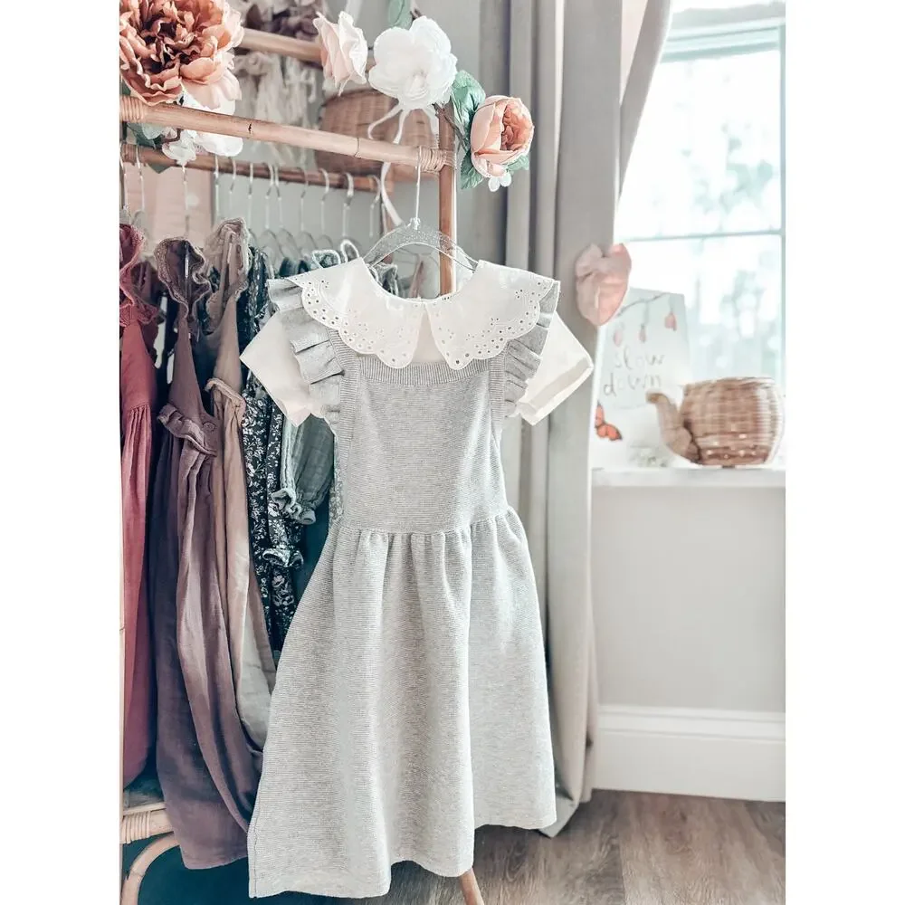 NWT Sweeter With You Apron Pinafore Flutter Strap Dress + Eyelet Flounce Top